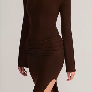 Elegant Brown Long Sleeve Dress
